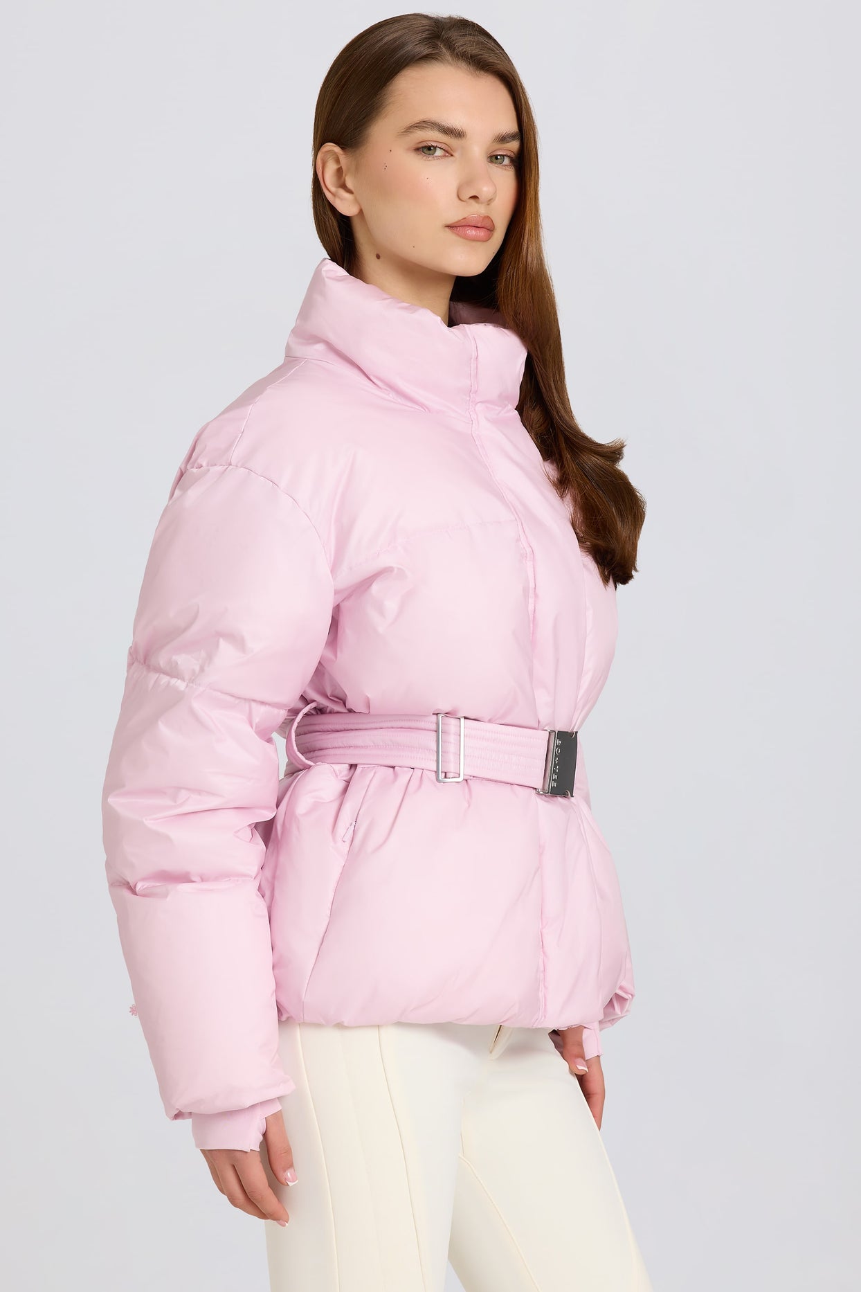 Waterproof Belted Oversized Ski Jacket in Powder Pink - 3
