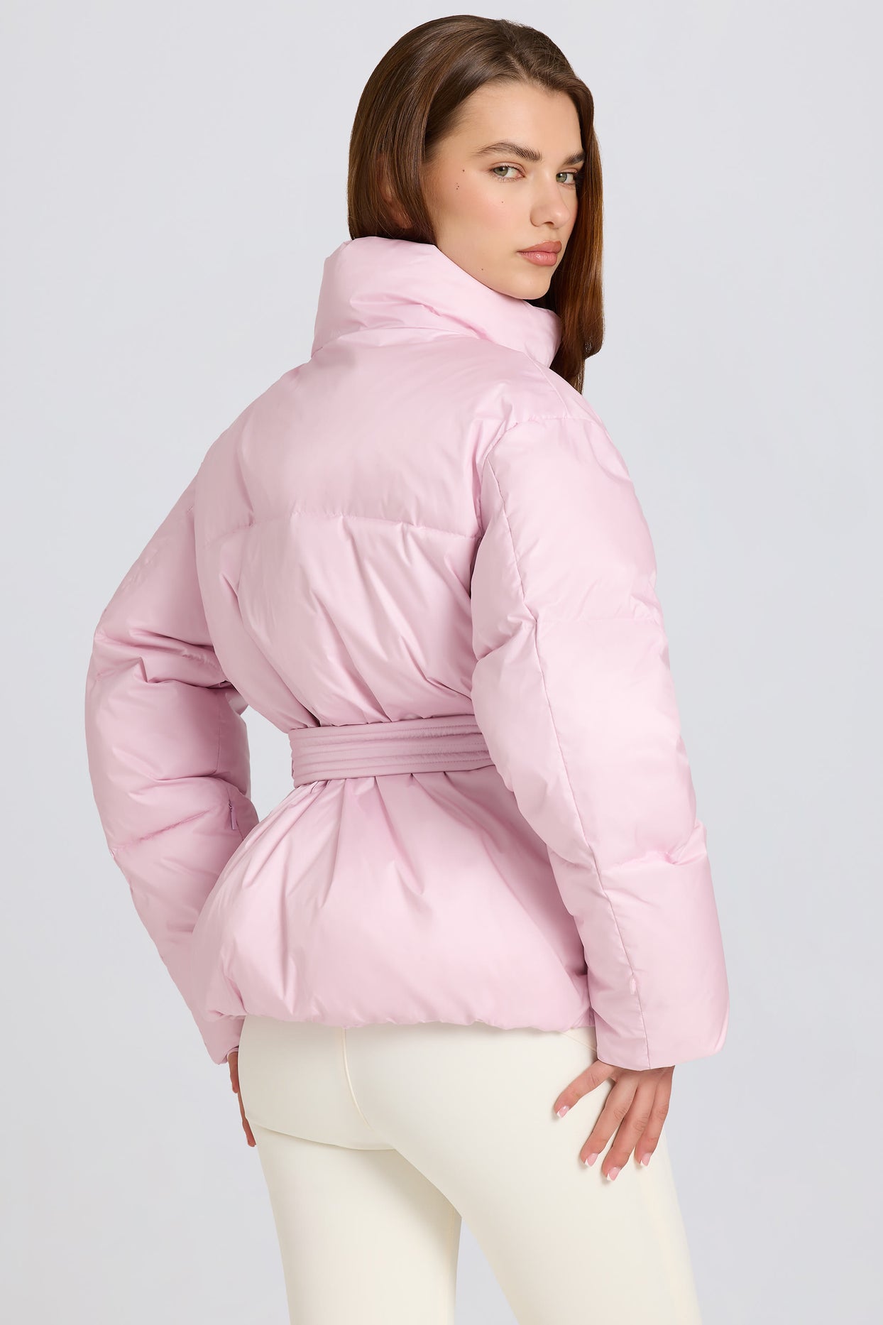 Waterproof Belted Oversized Ski Jacket in Powder Pink - 5