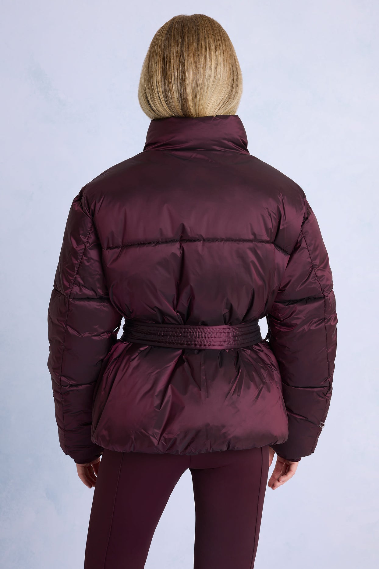 Waterproof Belted Oversized Ski Jacket in Burgundy - 2
