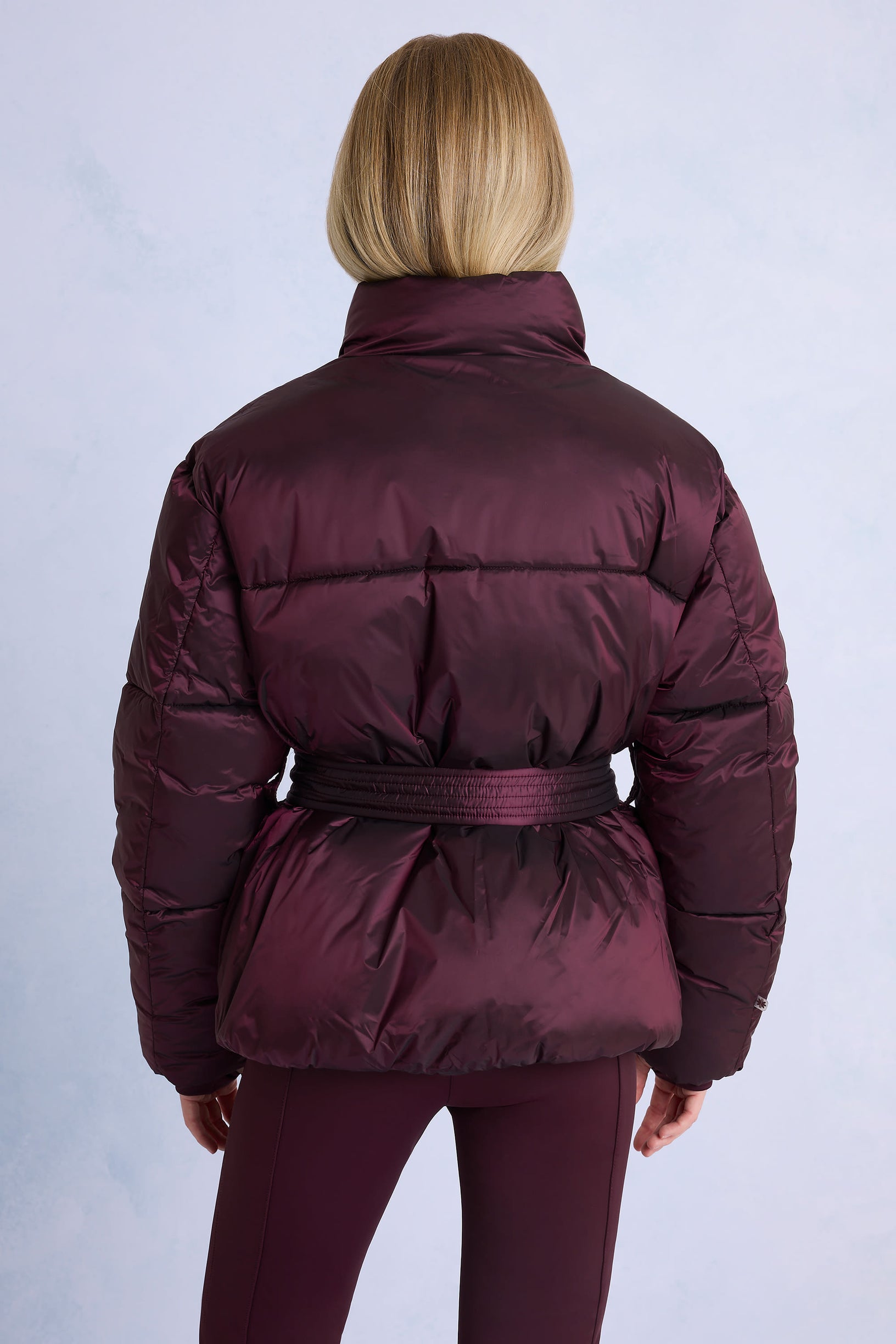 Waterproof Belted Oversized Ski Jacket in Burgundy - 2