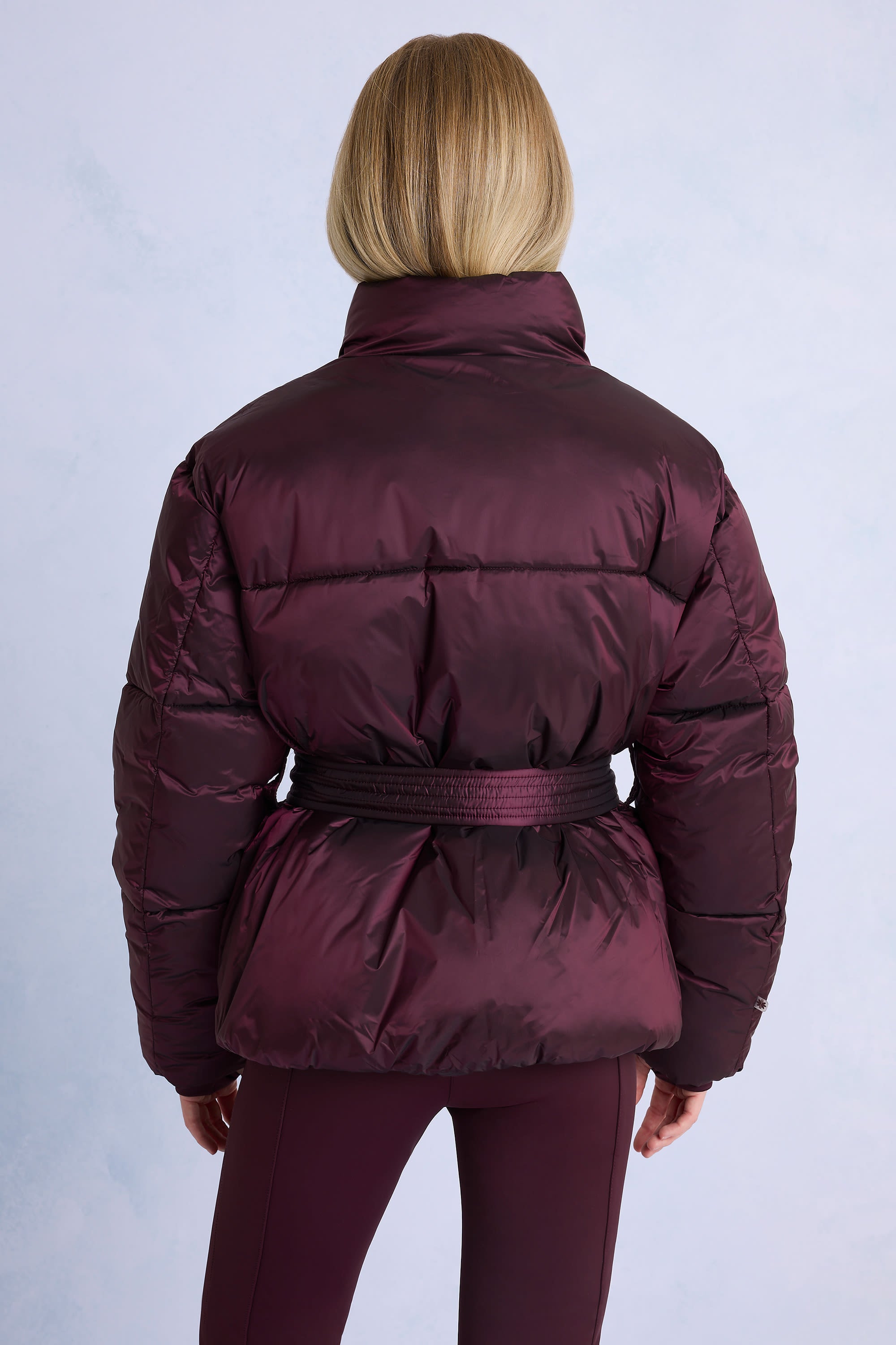 Waterproof Belted Oversized Ski Jacket in Burgundy - 2