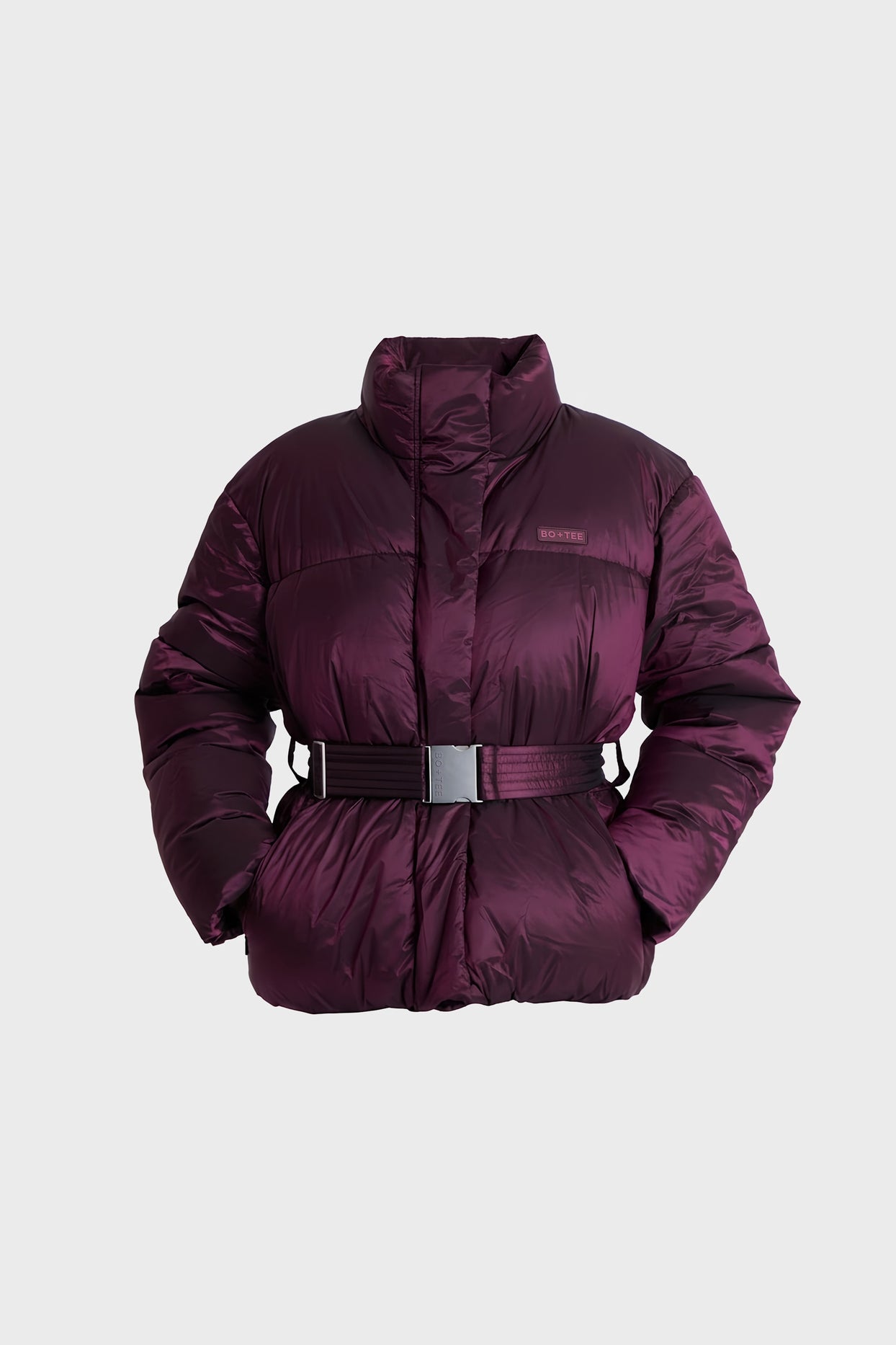 Waterproof Belted Oversized Ski Jacket in Burgundy - 6