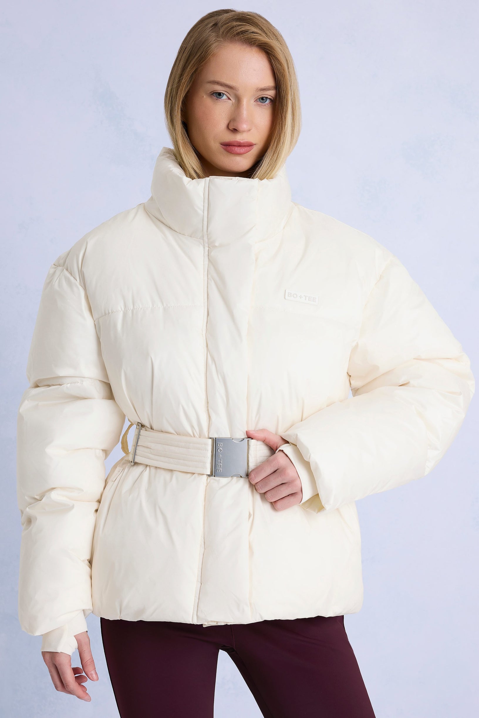 Waterproof Belted Oversized Ski Jacket in Ice - 1