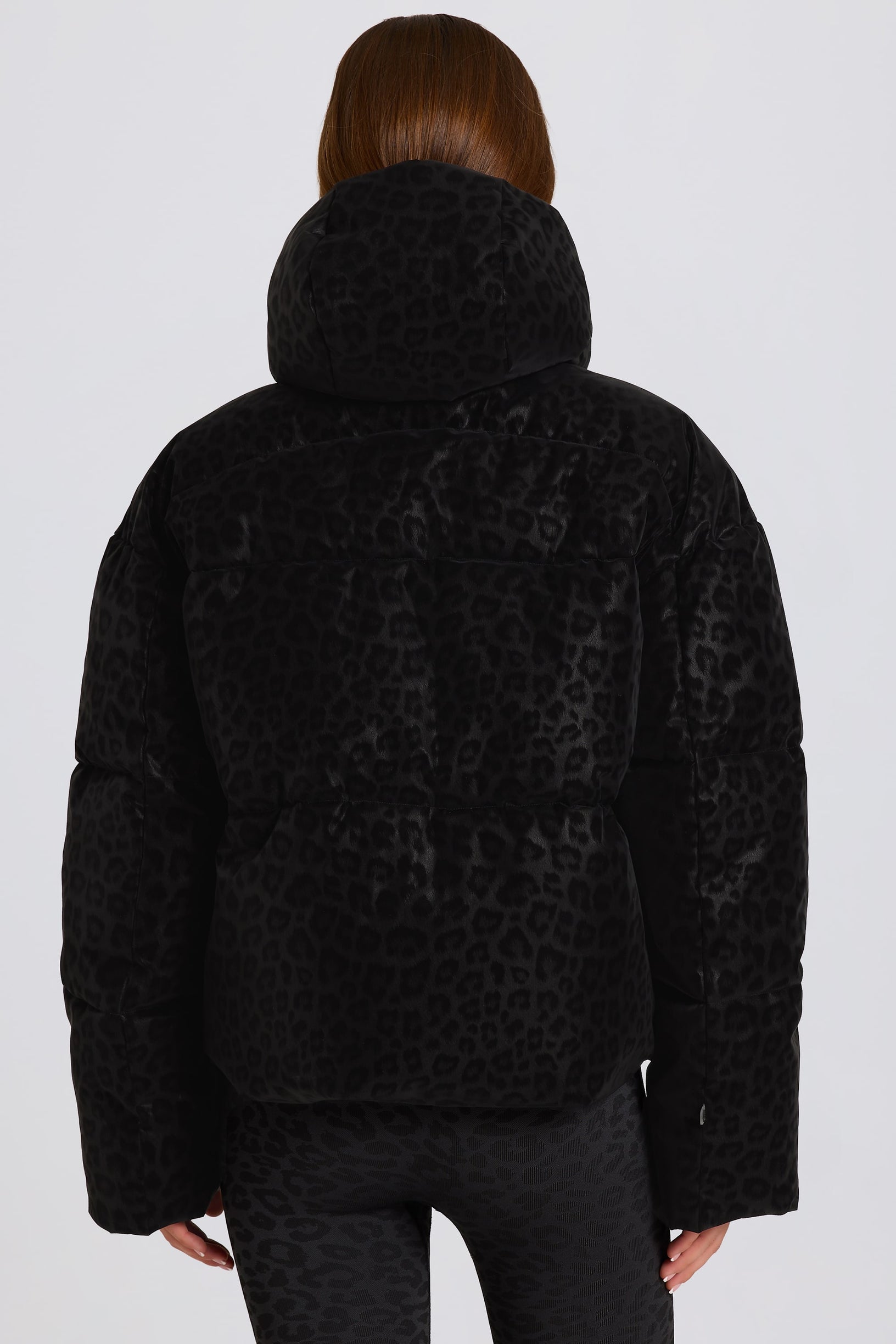 Waterproof Cropped Oversized Ski Jacket in Black Leopard - 2