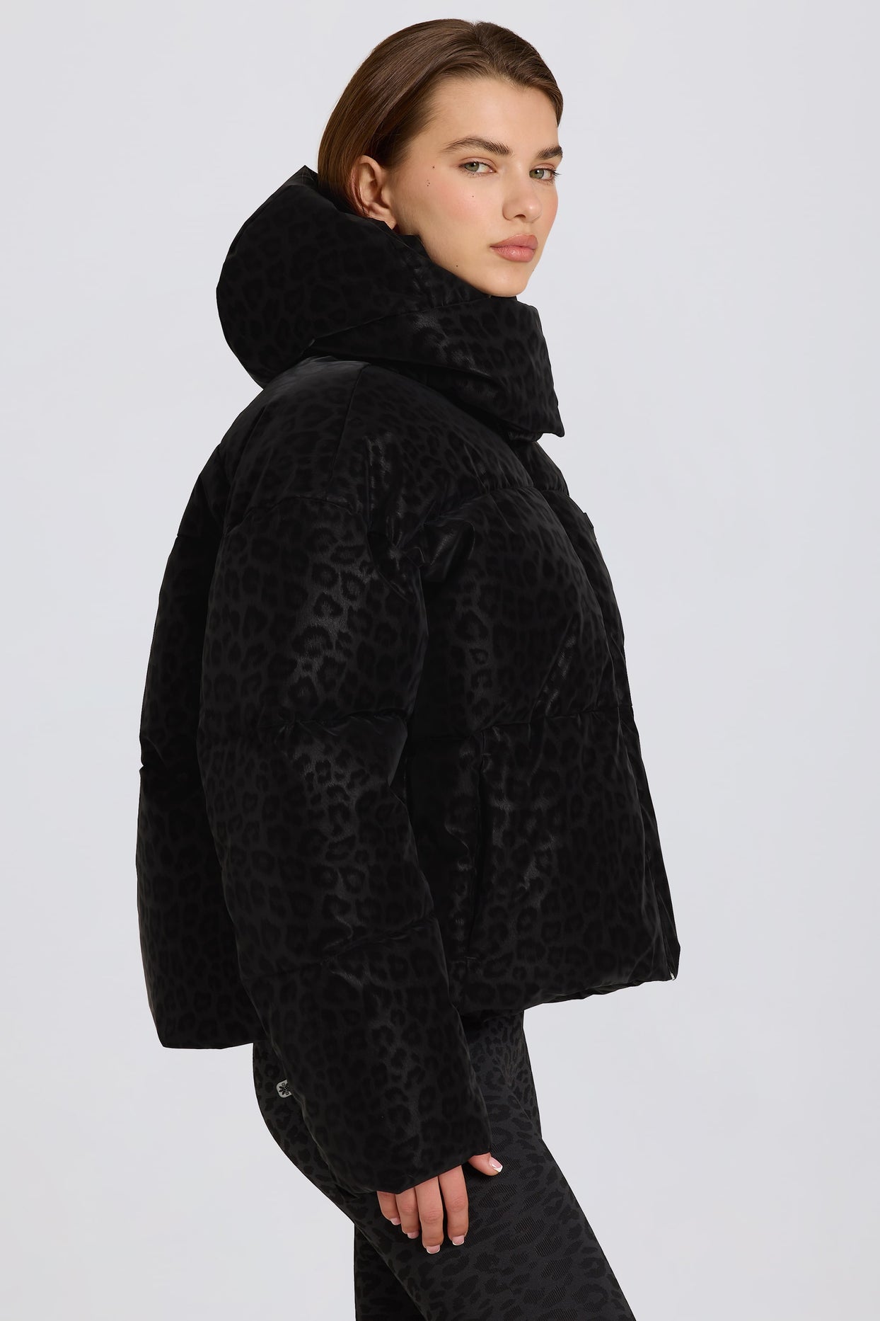 Waterproof Cropped Oversized Ski Jacket in Black Leopard - 3