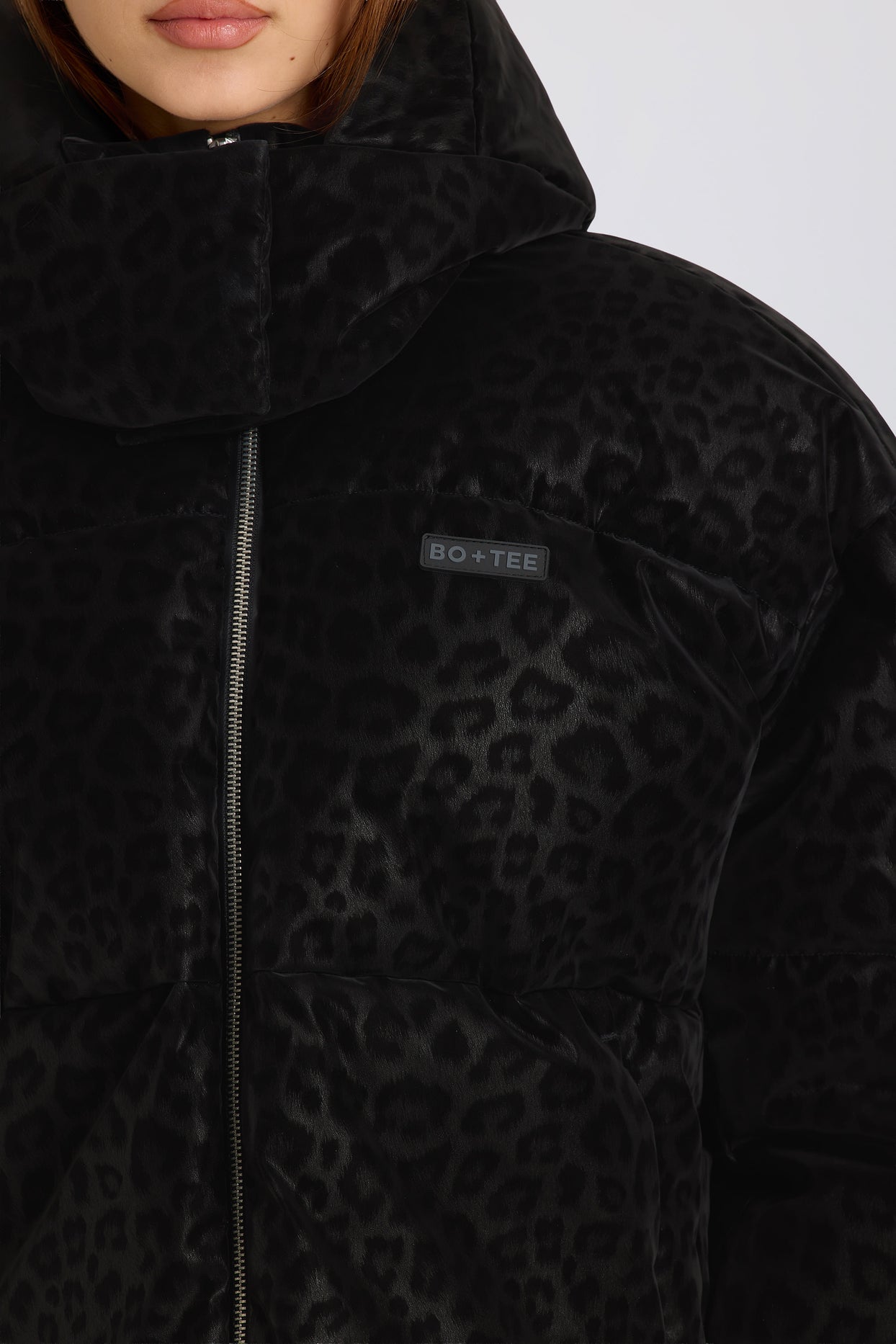 Waterproof Cropped Oversized Ski Jacket in Black Leopard - 4