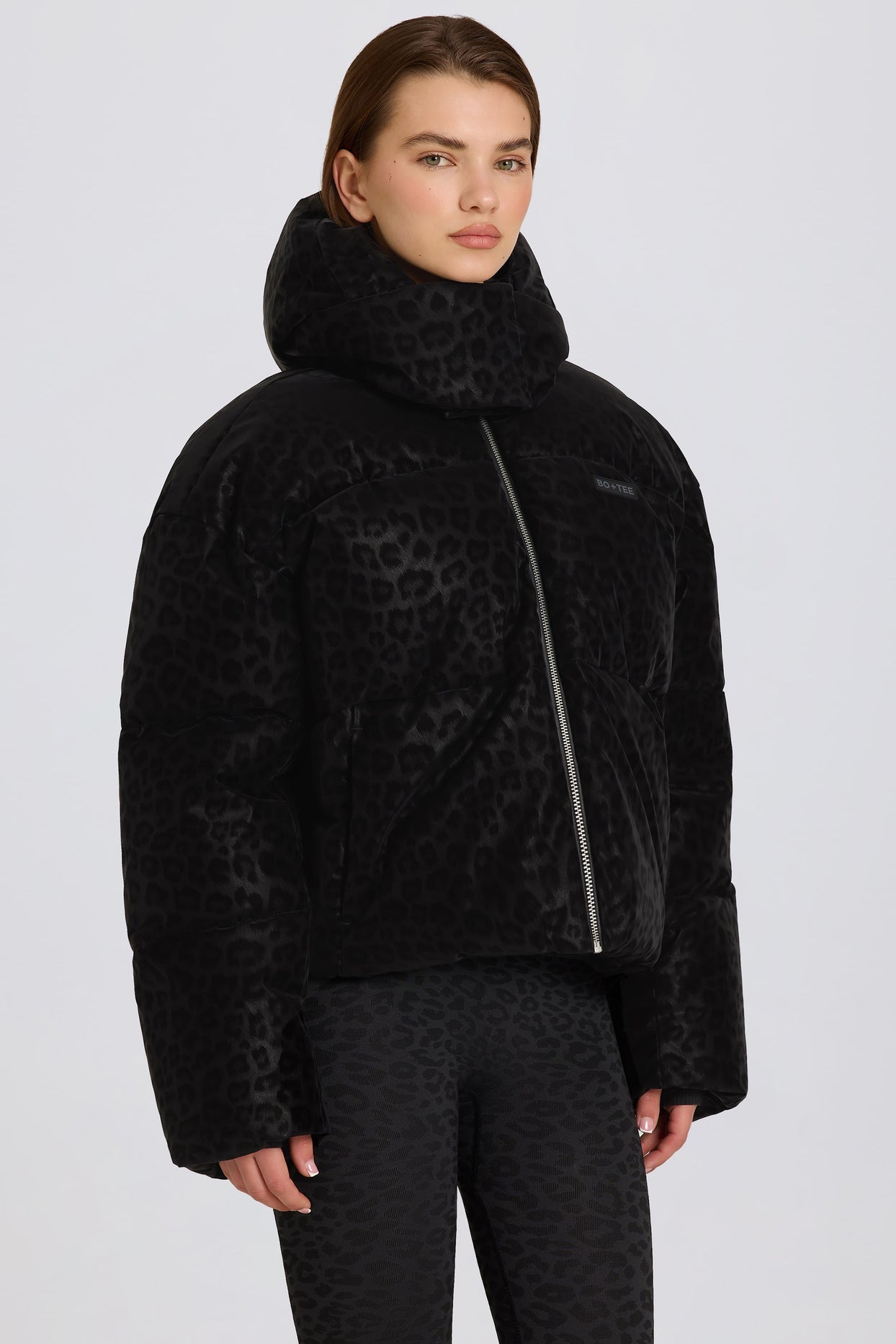 Waterproof Cropped Oversized Ski Jacket in Black Leopard - 5