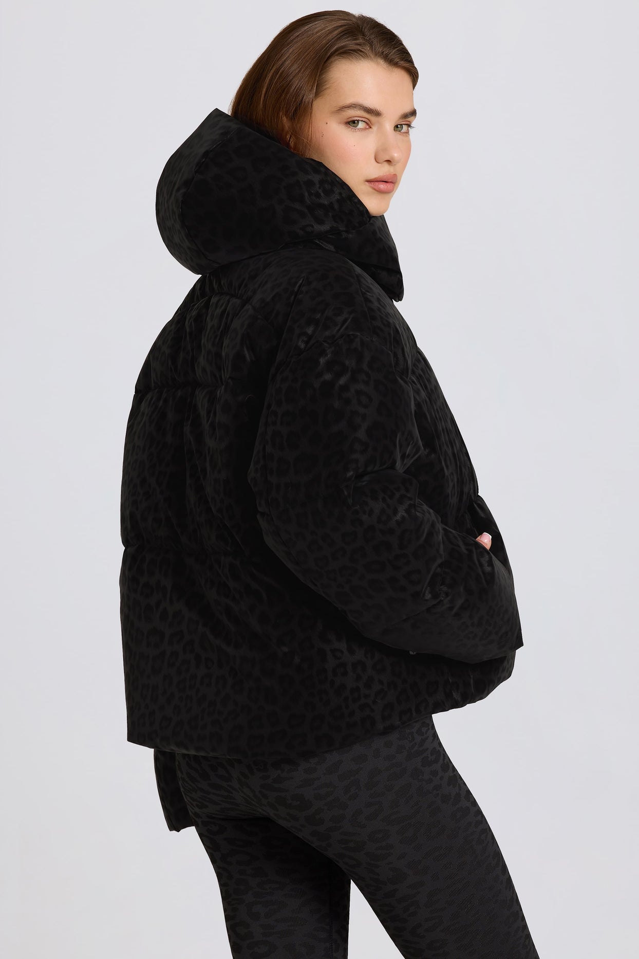 Waterproof Cropped Oversized Ski Jacket in Black Leopard - 6