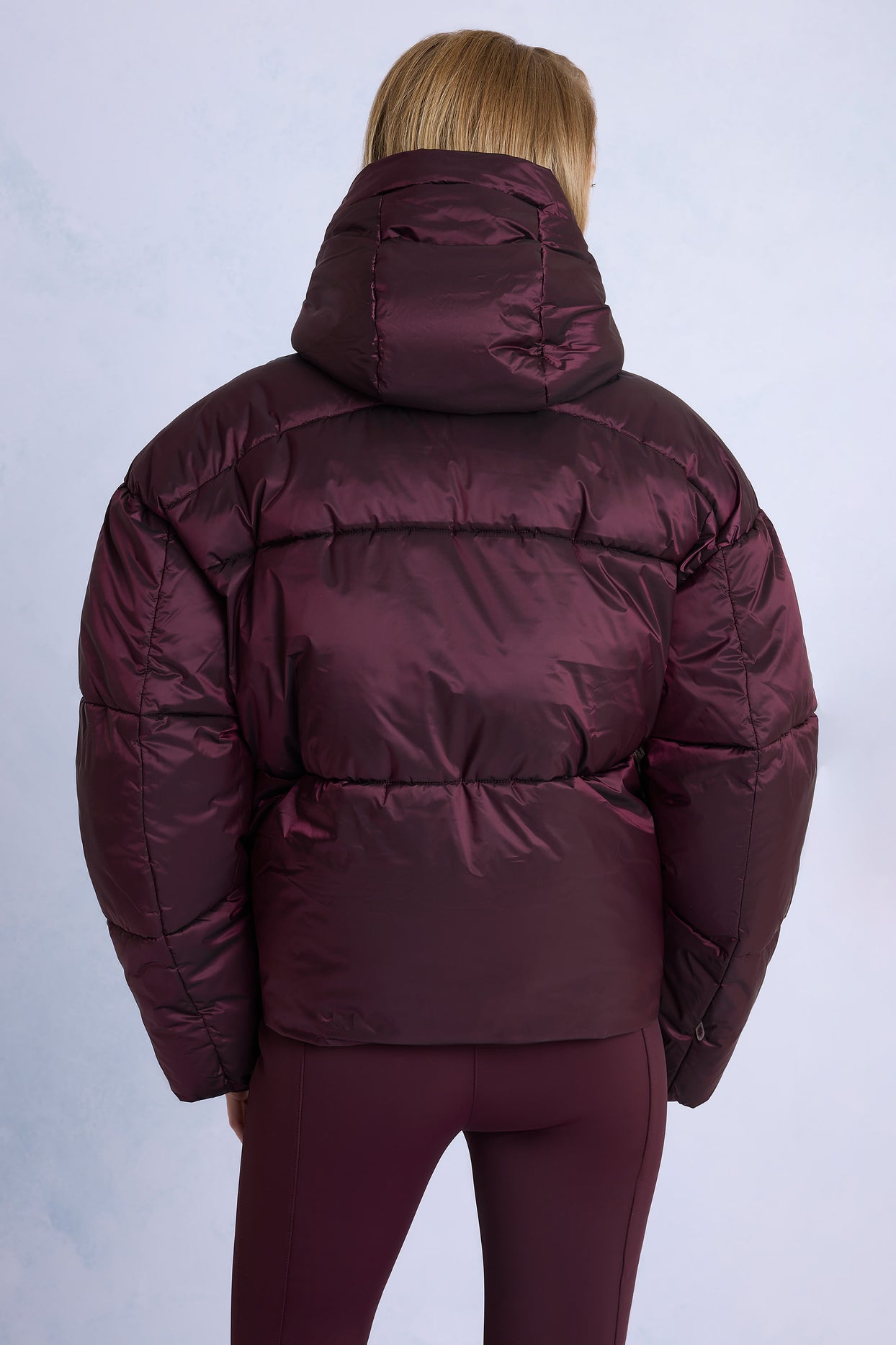 Waterproof Cropped Oversized Ski Jacket in Burgundy - 4