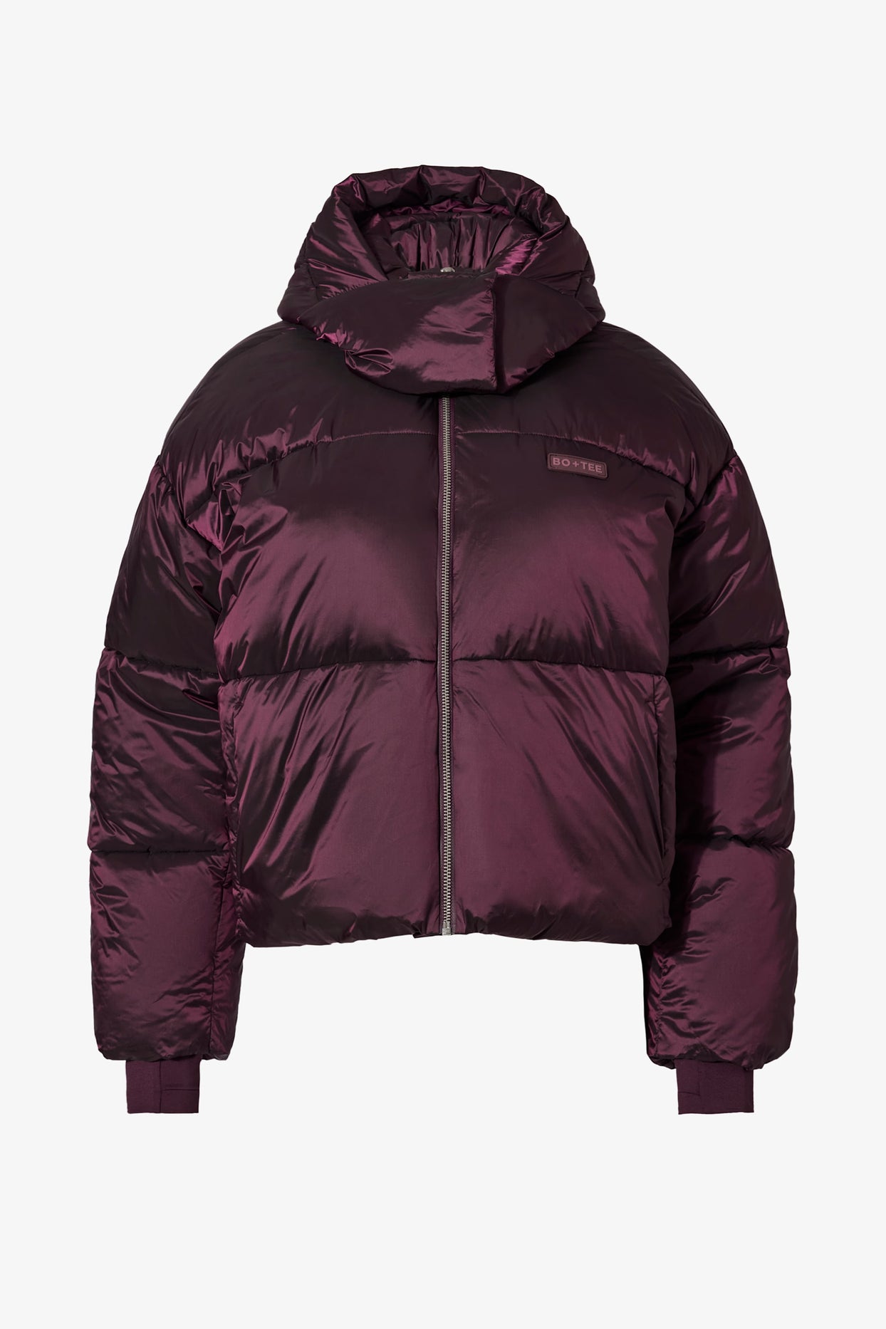 Waterproof Cropped Oversized Ski Jacket in Burgundy - 1
