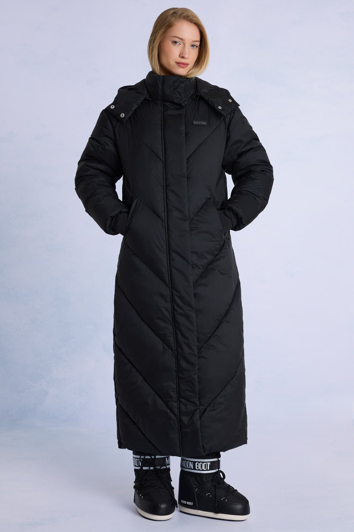 Waterproof Hooded Long Parka Coat in Black - 1