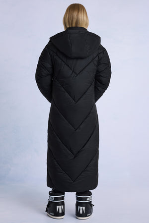 Waterproof Hooded Long Parka Coat in Black