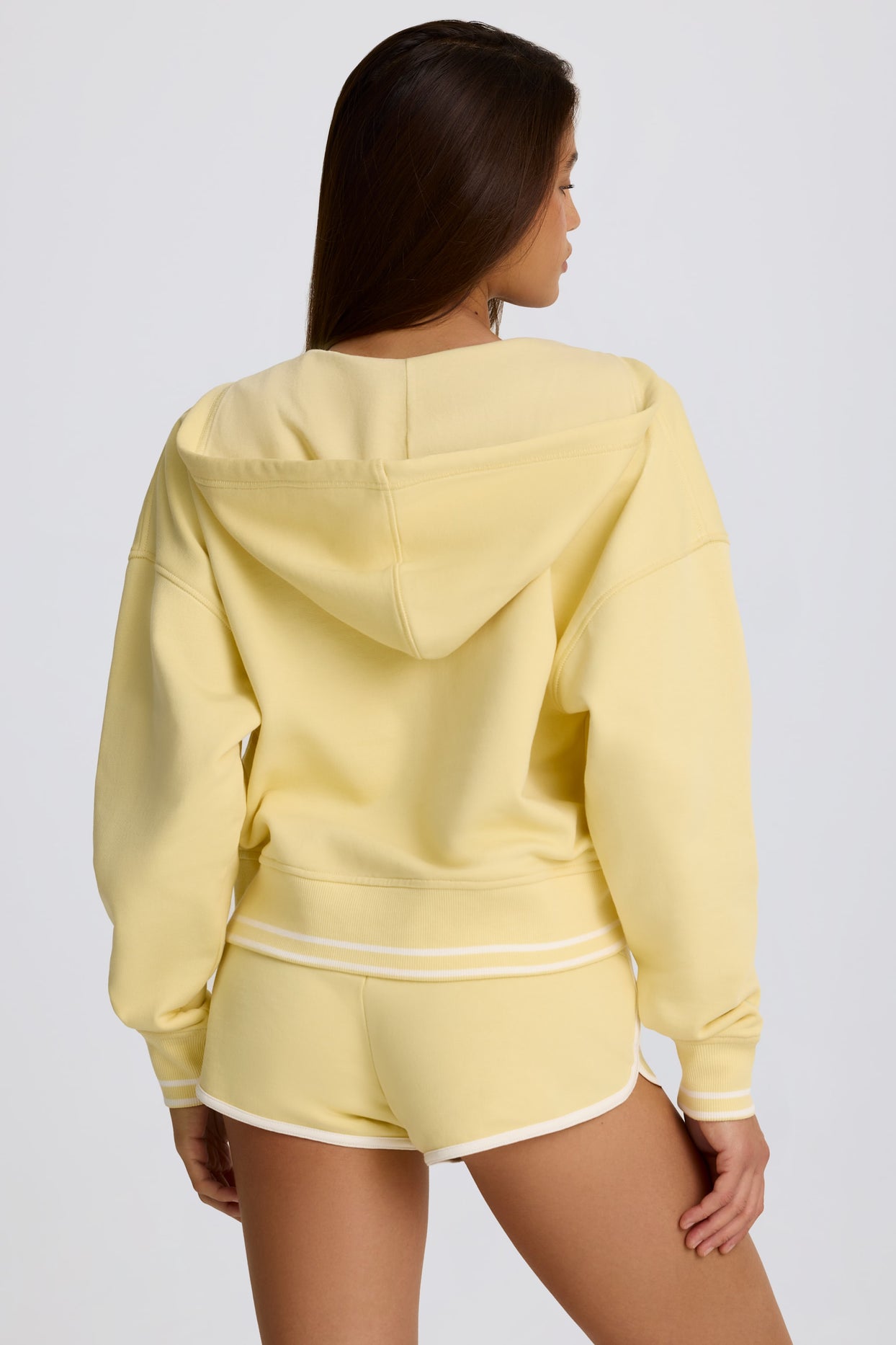 Cotton Jersey V-Neck Hoodie in Lemon - 2