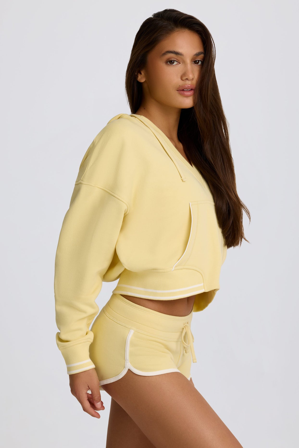 Cotton Jersey V-Neck Hoodie in Lemon - 3