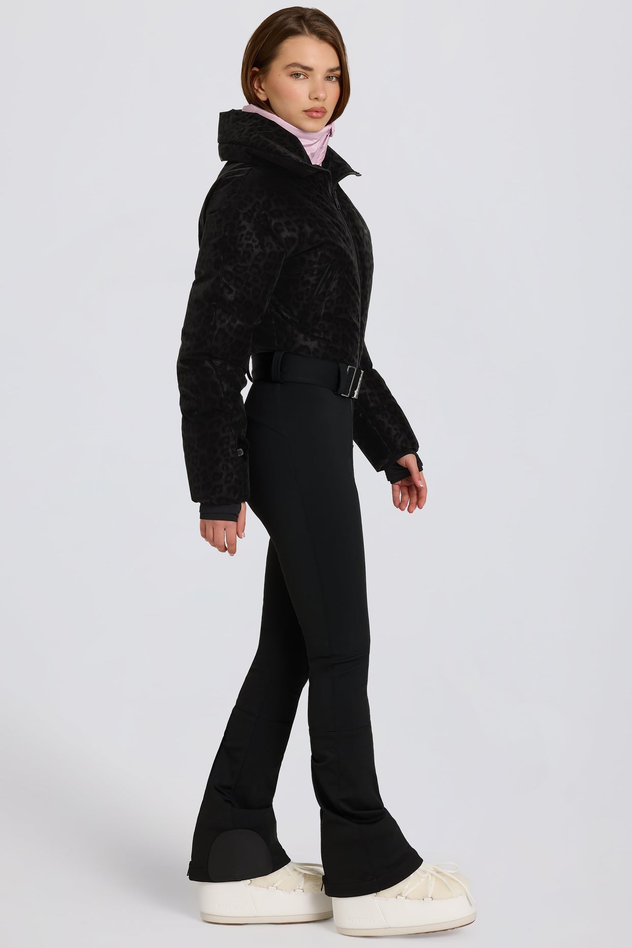 Waterproof Belted Layered Ski Suit in Black Leopard - 3