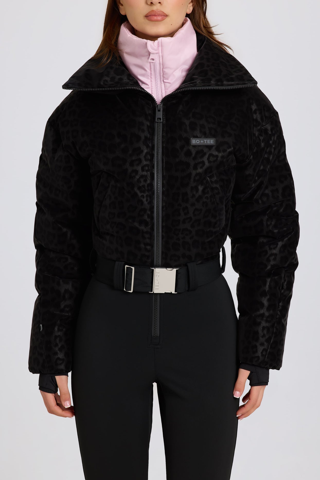Waterproof Belted Layered Ski Suit in Black Leopard - 4