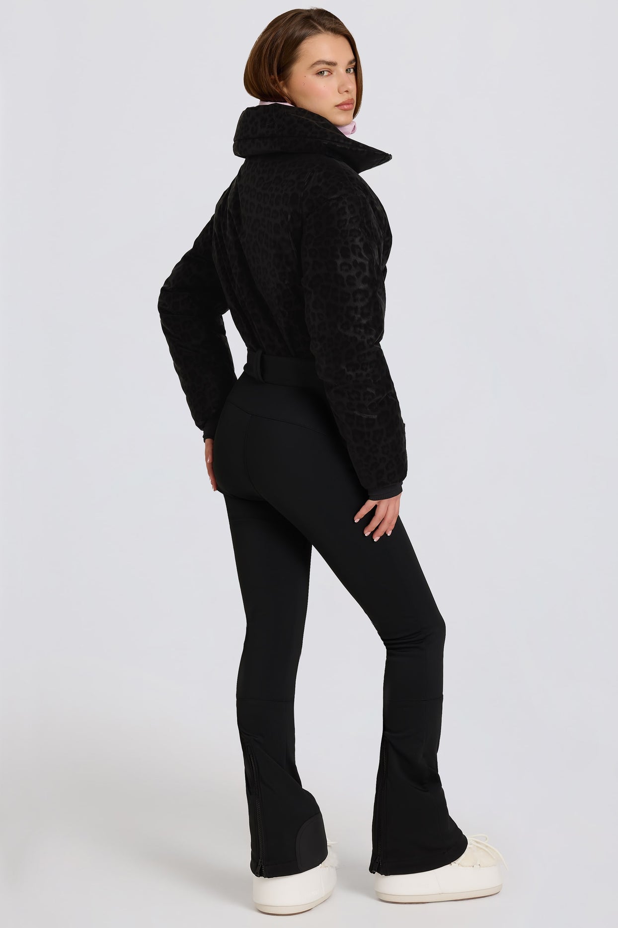 Waterproof Belted Layered Ski Suit in Black Leopard - 6