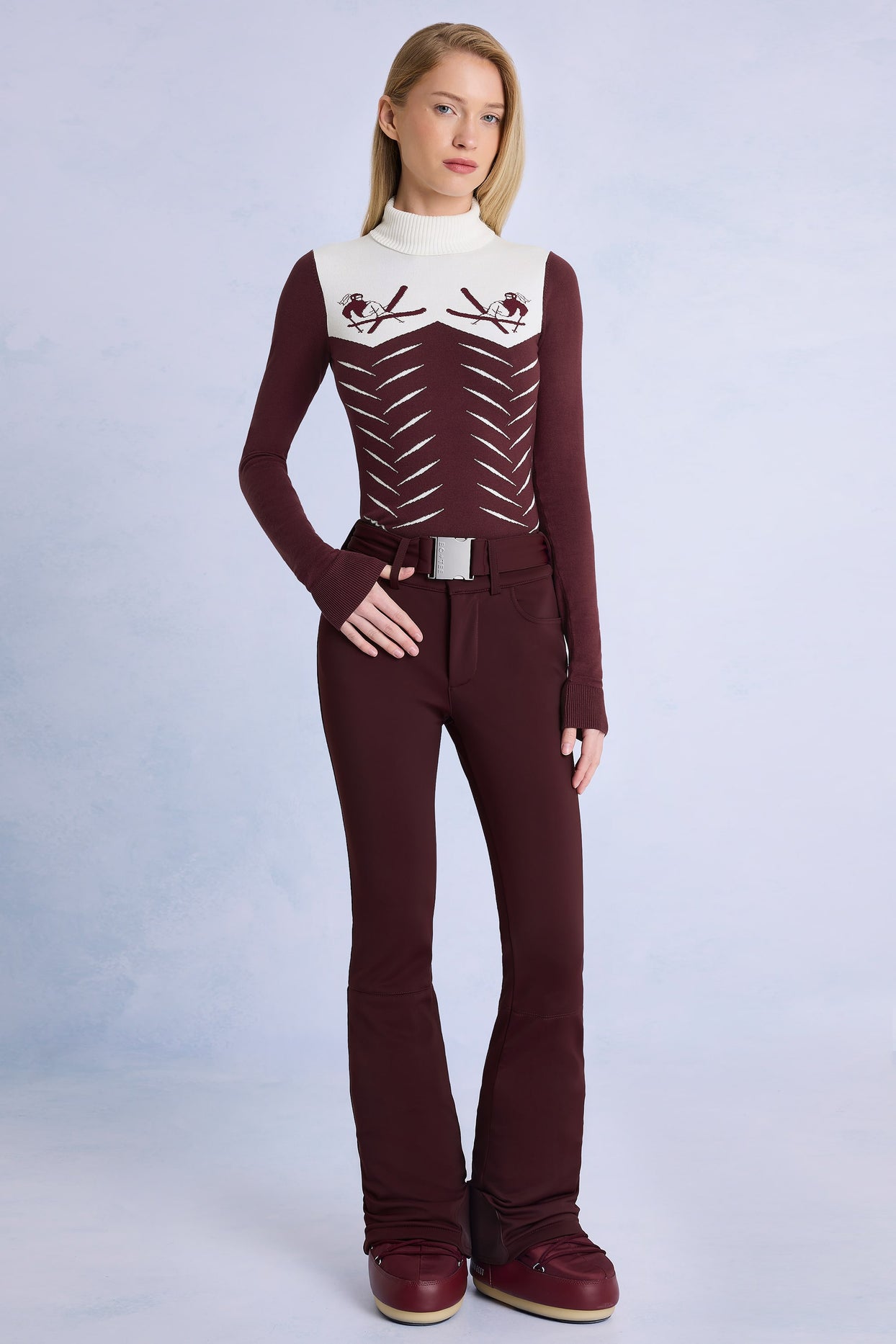 Waterproof Belted Ski Salopettes in Burgundy - 1
