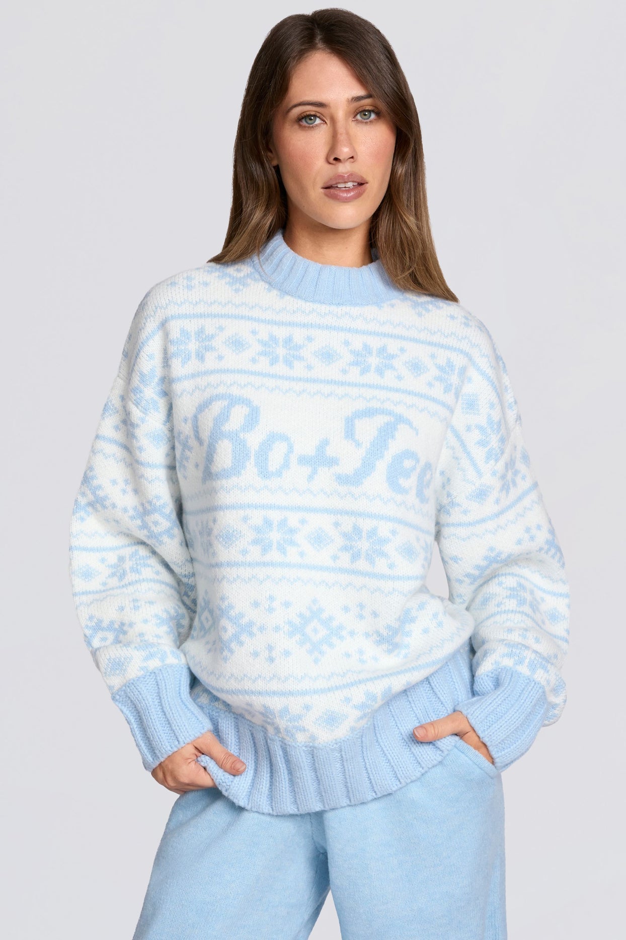 Jacquard-Knit Oversized Jumper in Powder Blue - 1