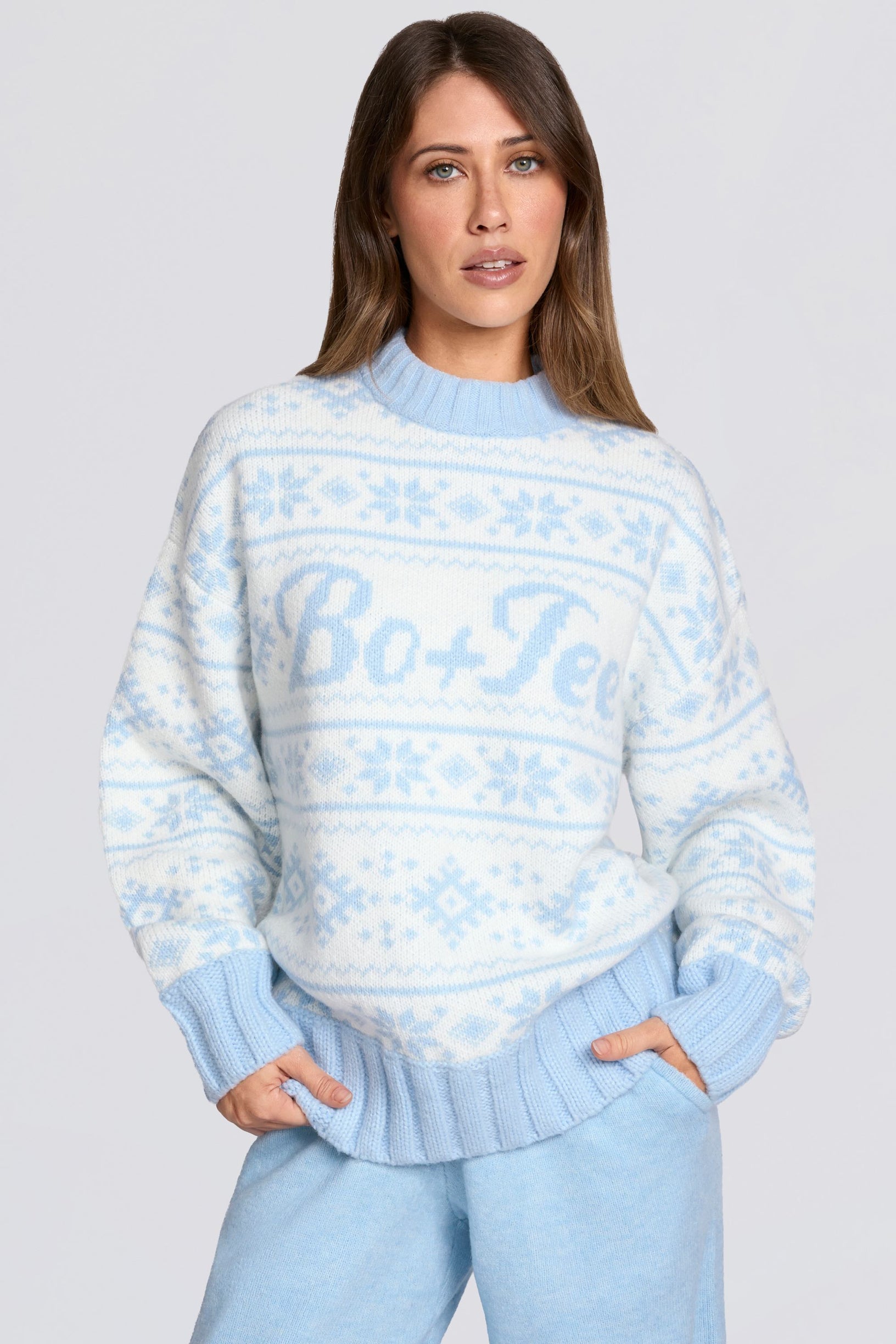 Jacquard-Knit Oversized Jumper in Powder Blue - 1
