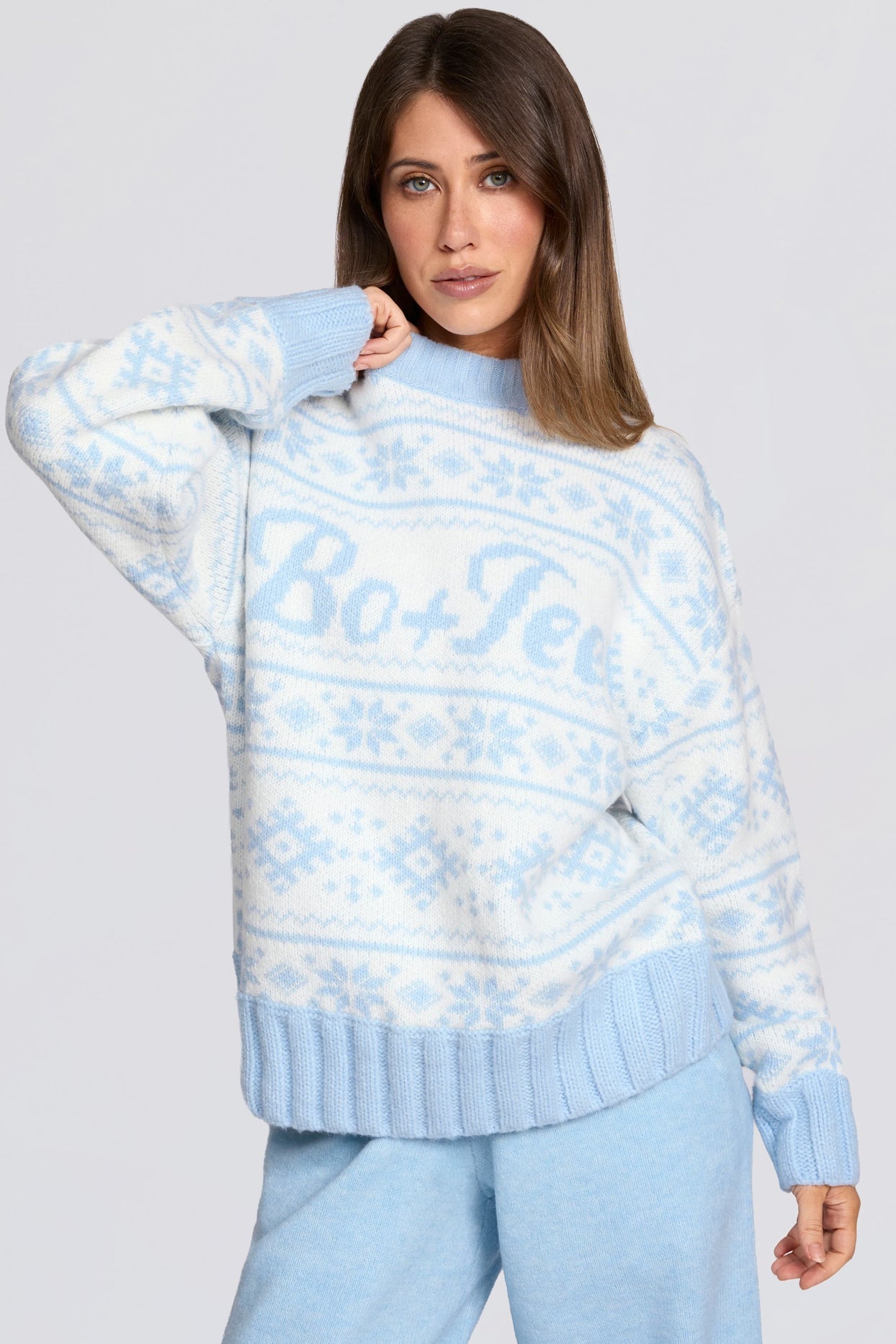 Jacquard-Knit Oversized Jumper in Powder Blue - 5