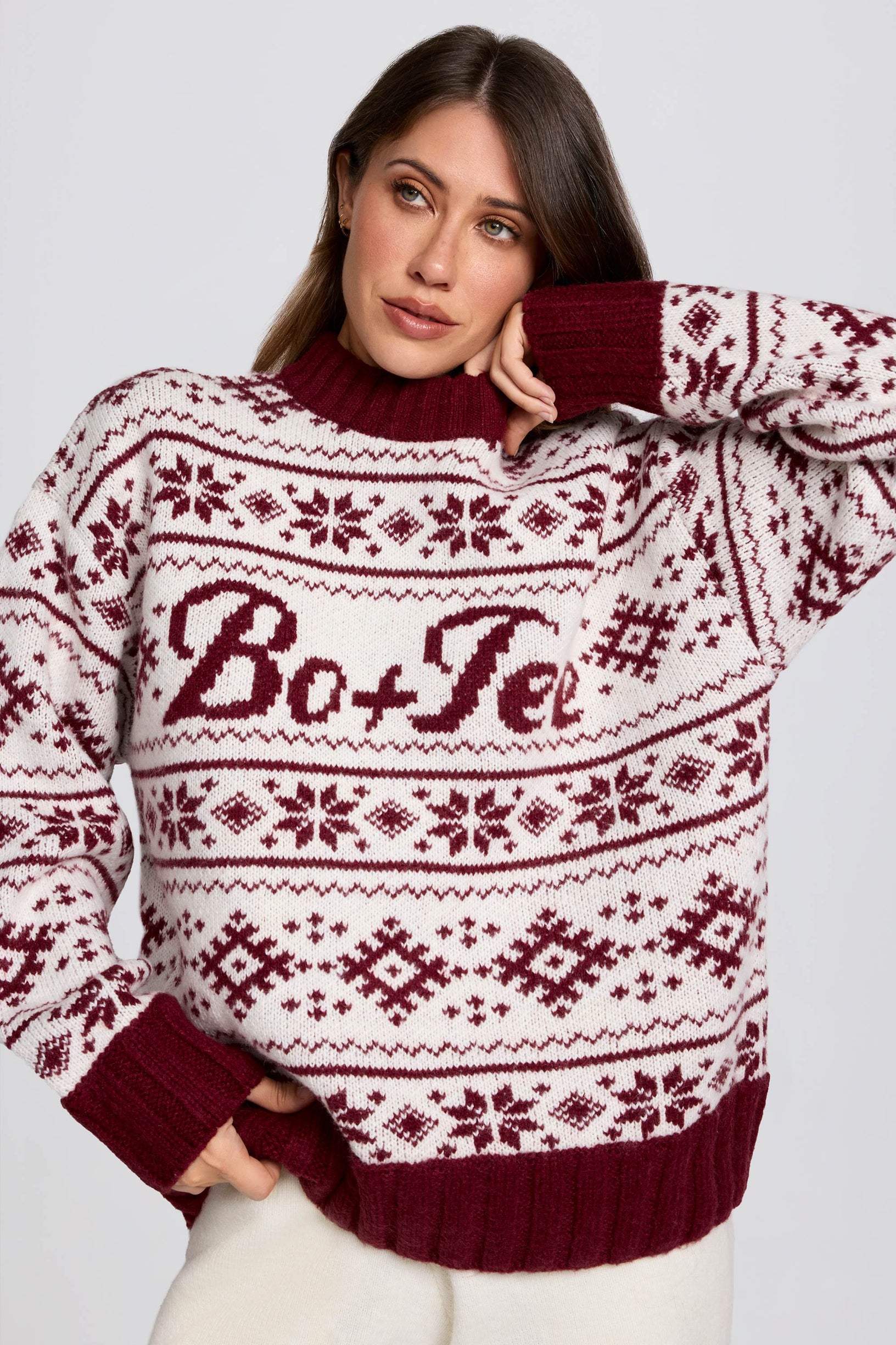 Jacquard-Knit Oversized Jumper in Crimson Red - 1