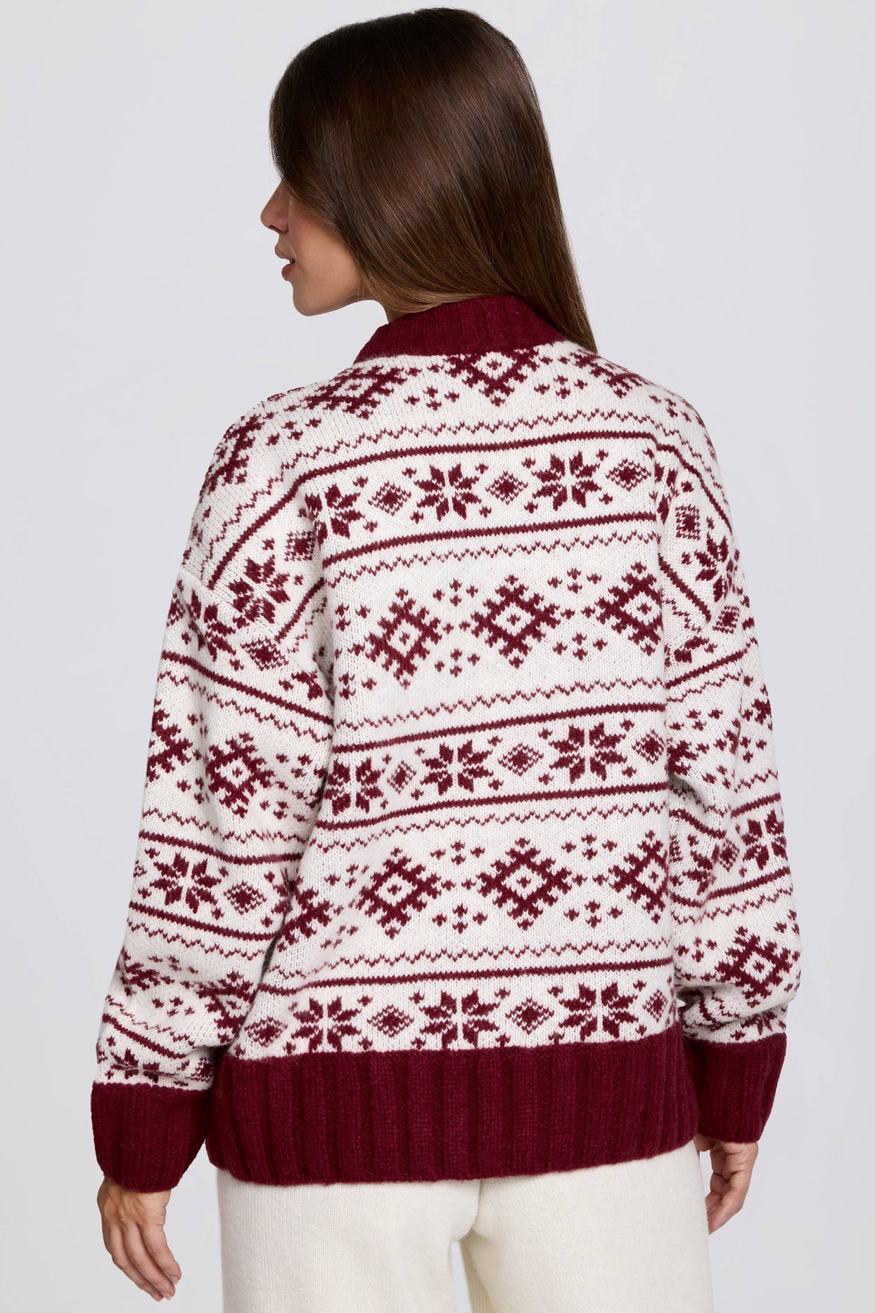 Jacquard-Knit Oversized Jumper in Crimson Red - 2