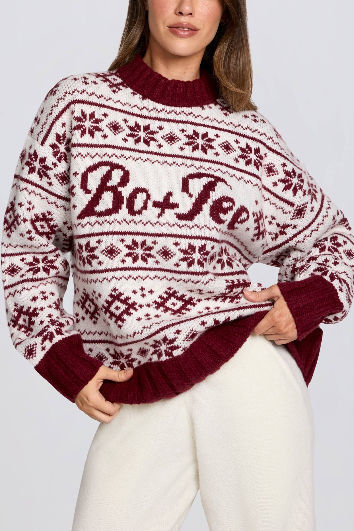 Jacquard-Knit Oversized Jumper in Crimson Red - 4