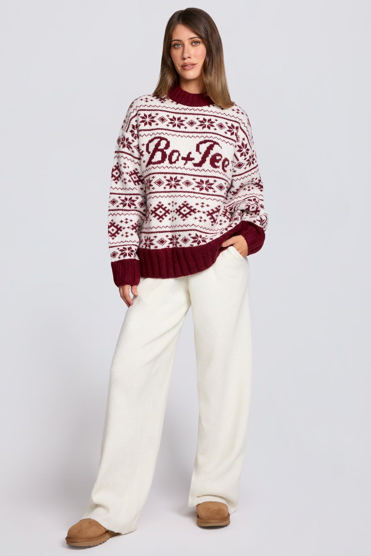 Jacquard-Knit Oversized Jumper in Crimson Red - 6
