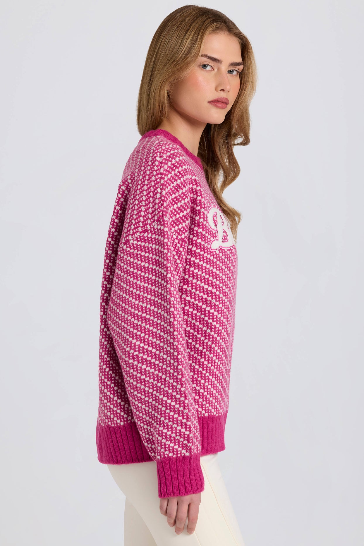 Knit Logo Oversized Jumper in Magenta Pink - 4