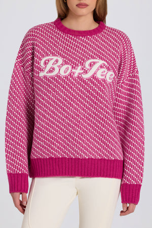 Knit Logo Oversized Jumper in Magenta Pink
