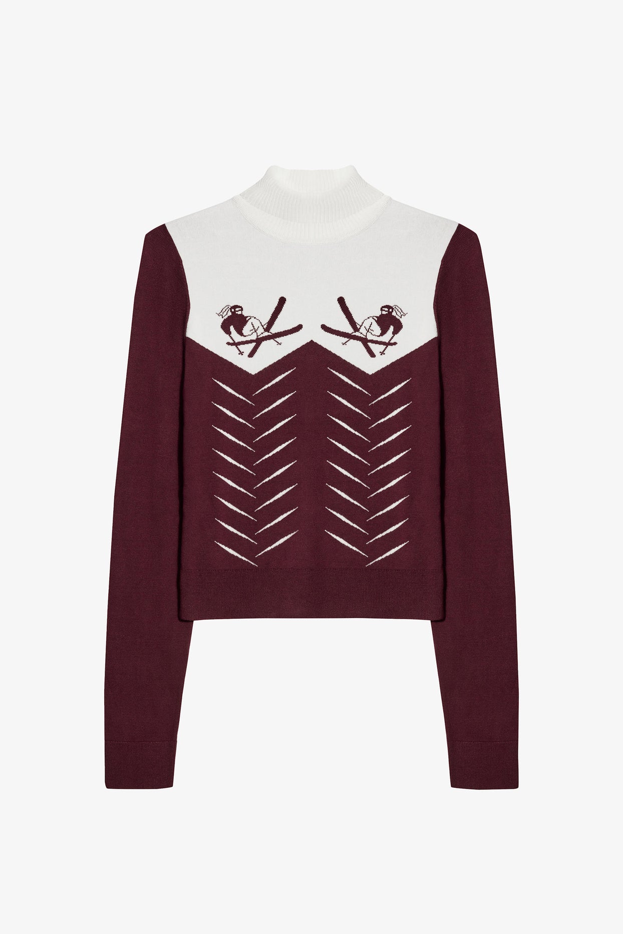 Knit Long-Sleeve Fitted Top in Burgundy - 4