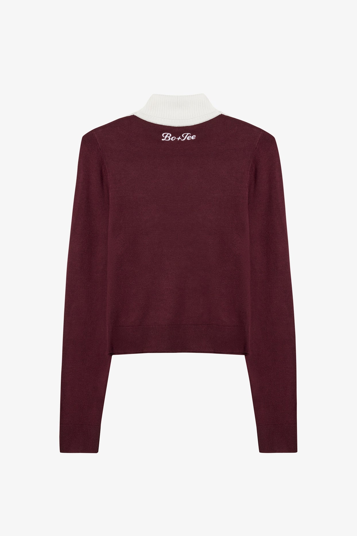 Knit Long-Sleeve Fitted Top in Burgundy - 5