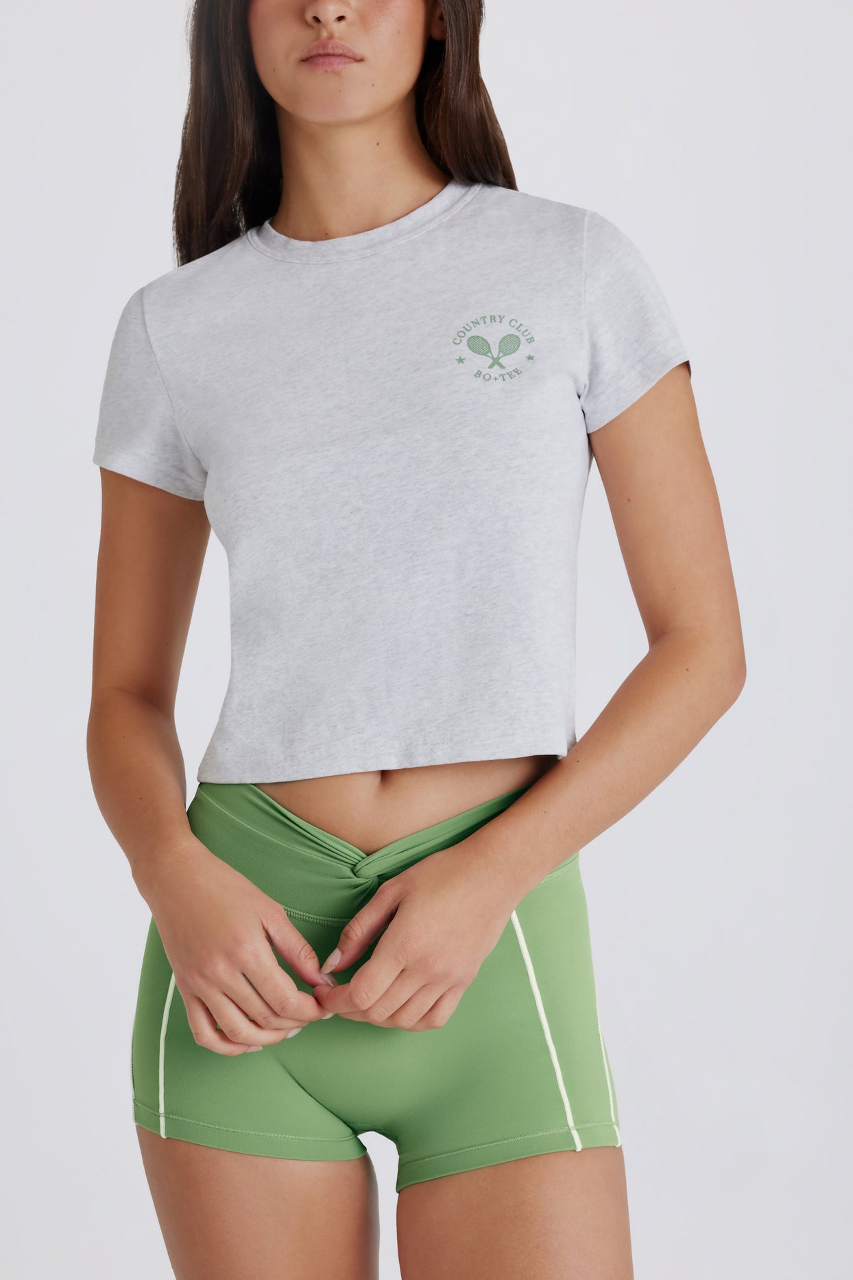 Cropped Graphic T-Shirt in Grey Marl - 4