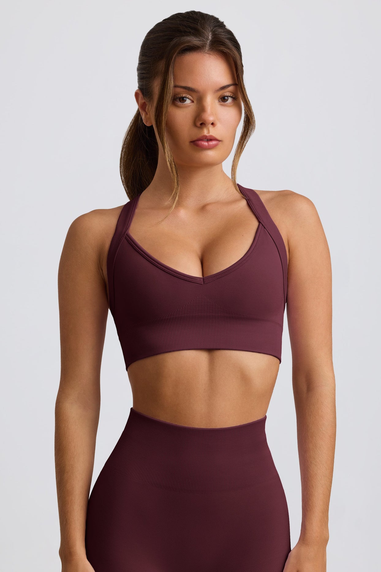 Super Sculpt Seamless Crossback Sports Bra in Burgundy - 1
