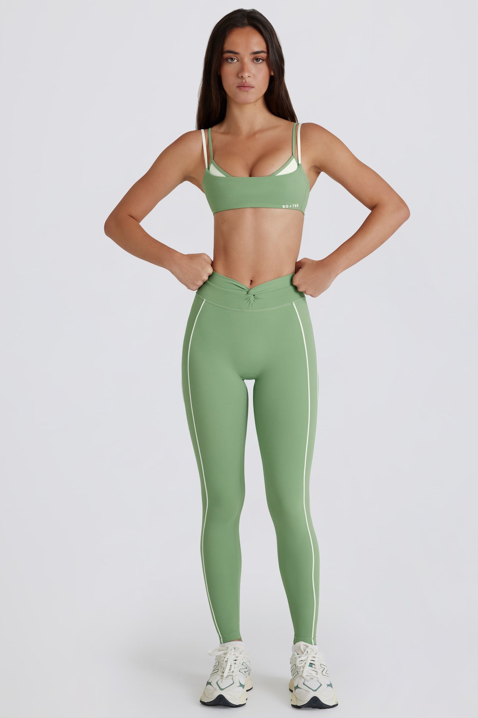 Soft Active Twist-Front Leggings in Jade - 1