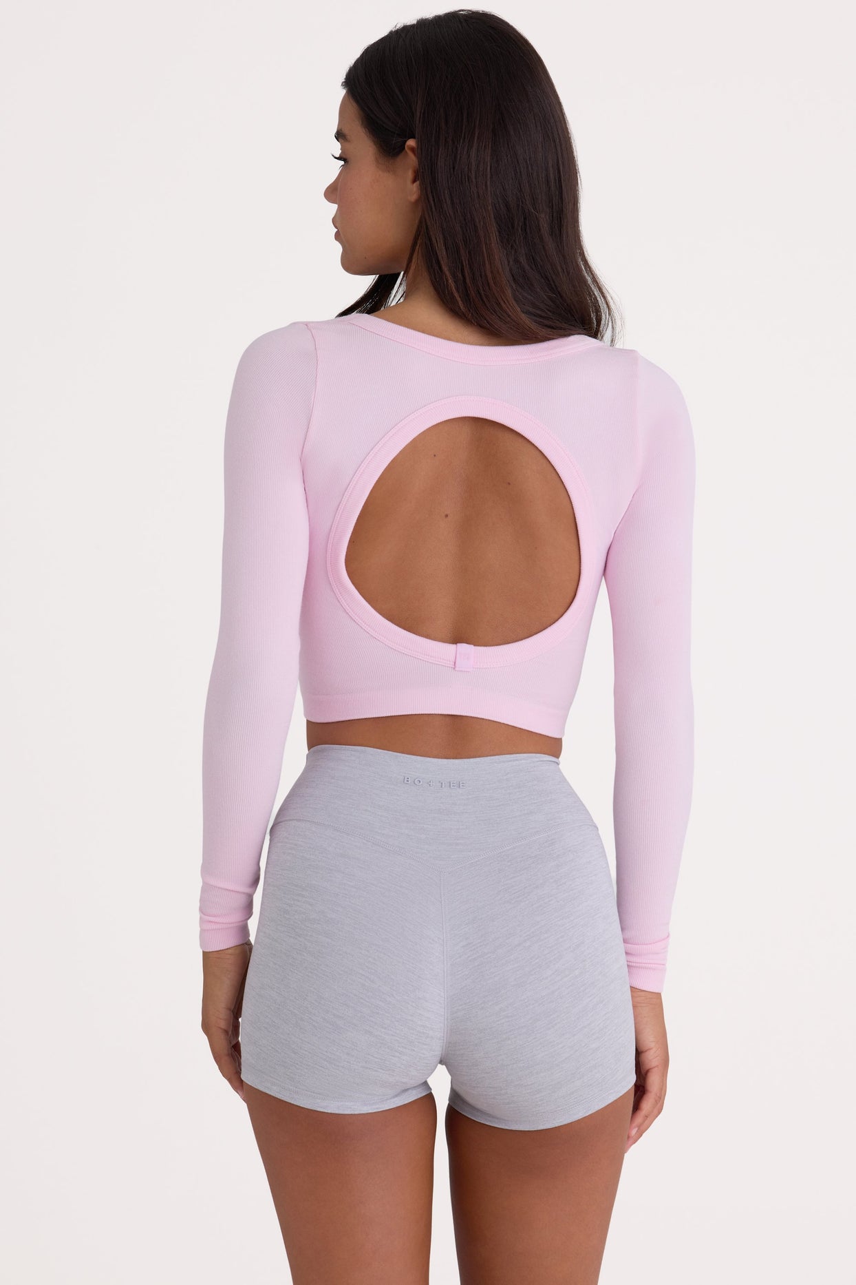 Seamless Soft Rib Cut-Out Crop Top in Powder Pink - 4