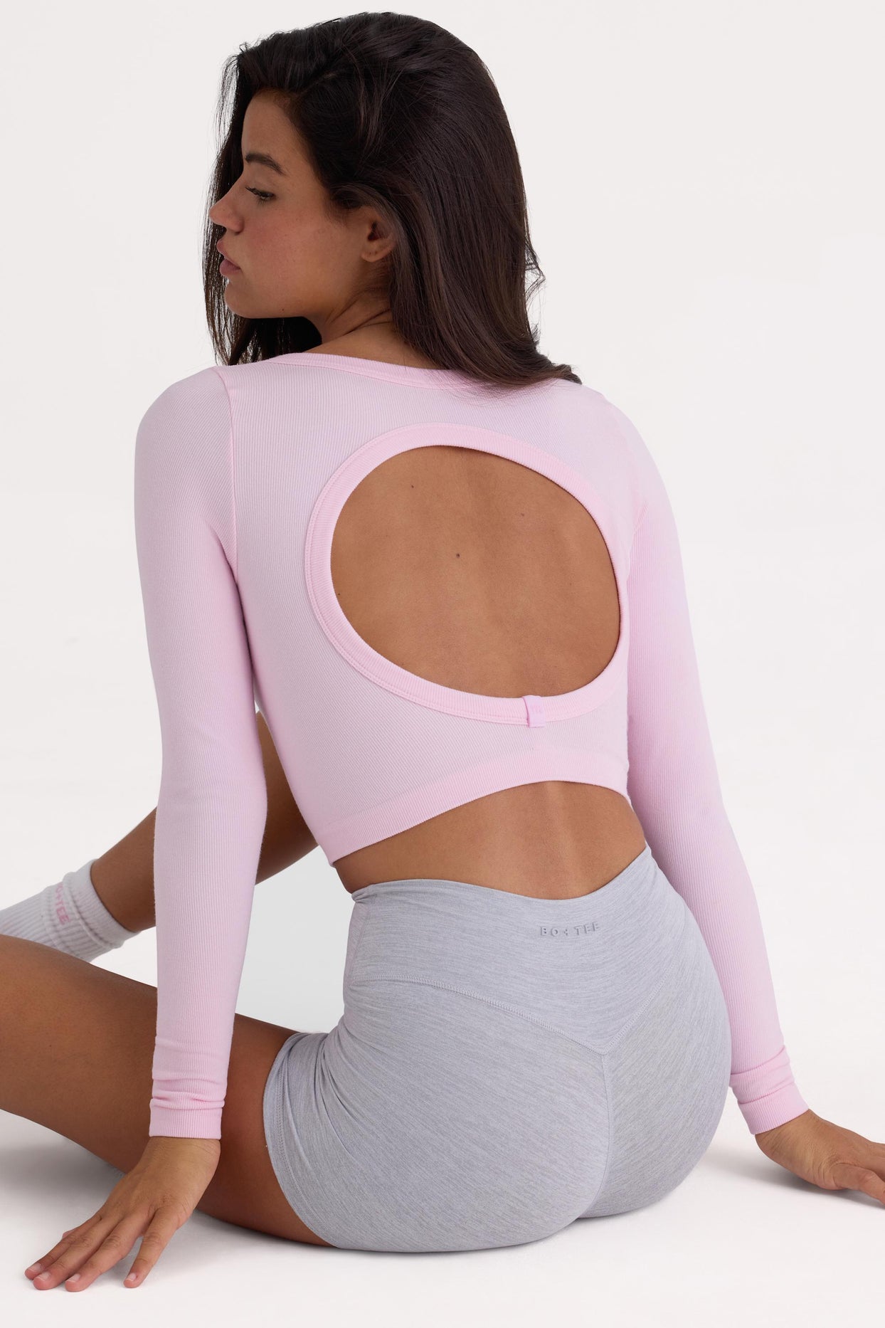 Seamless Soft Rib Cut-Out Crop Top in Powder Pink - 1