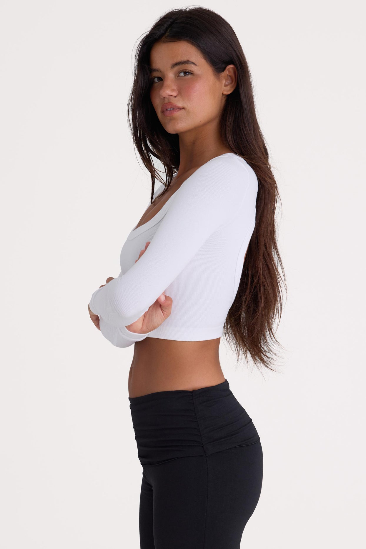Seamless Soft Rib Cut-Out Crop Top in White - 3