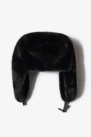 Faux-Fur Trapper Hat in Black