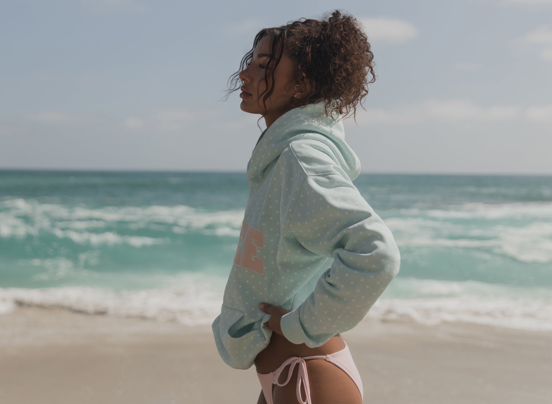 Oversized Applique Hoodie  in Peppermint Polka Dot - 1
