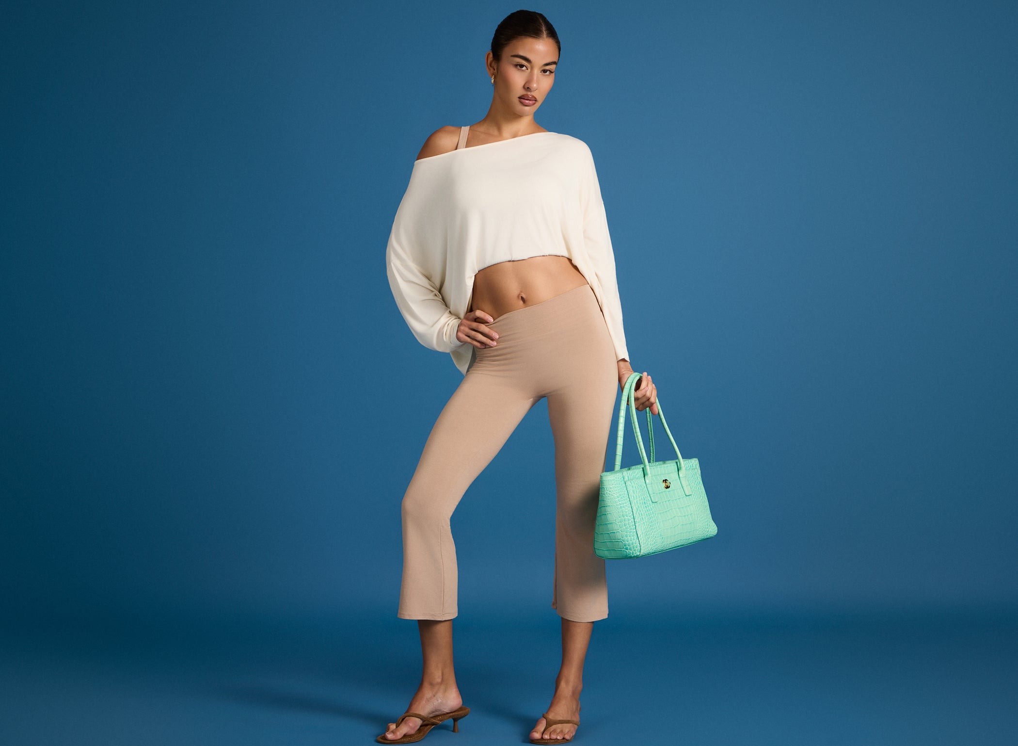 ButterCloud™ Flared Capri Leggings in Oatmeal - 1