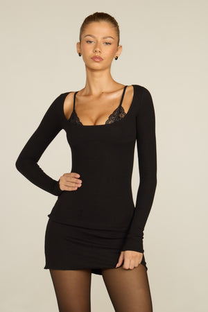 Modal Long-Sleeve Laced Bra in Black