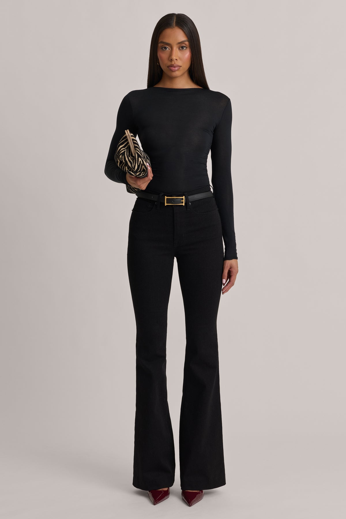 High-Rise Flared Jeans in Black Wash