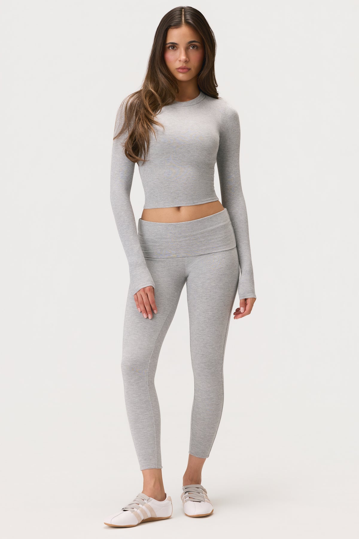 ButterCloud™ Long-Sleeve Crop Top in Grey Marl