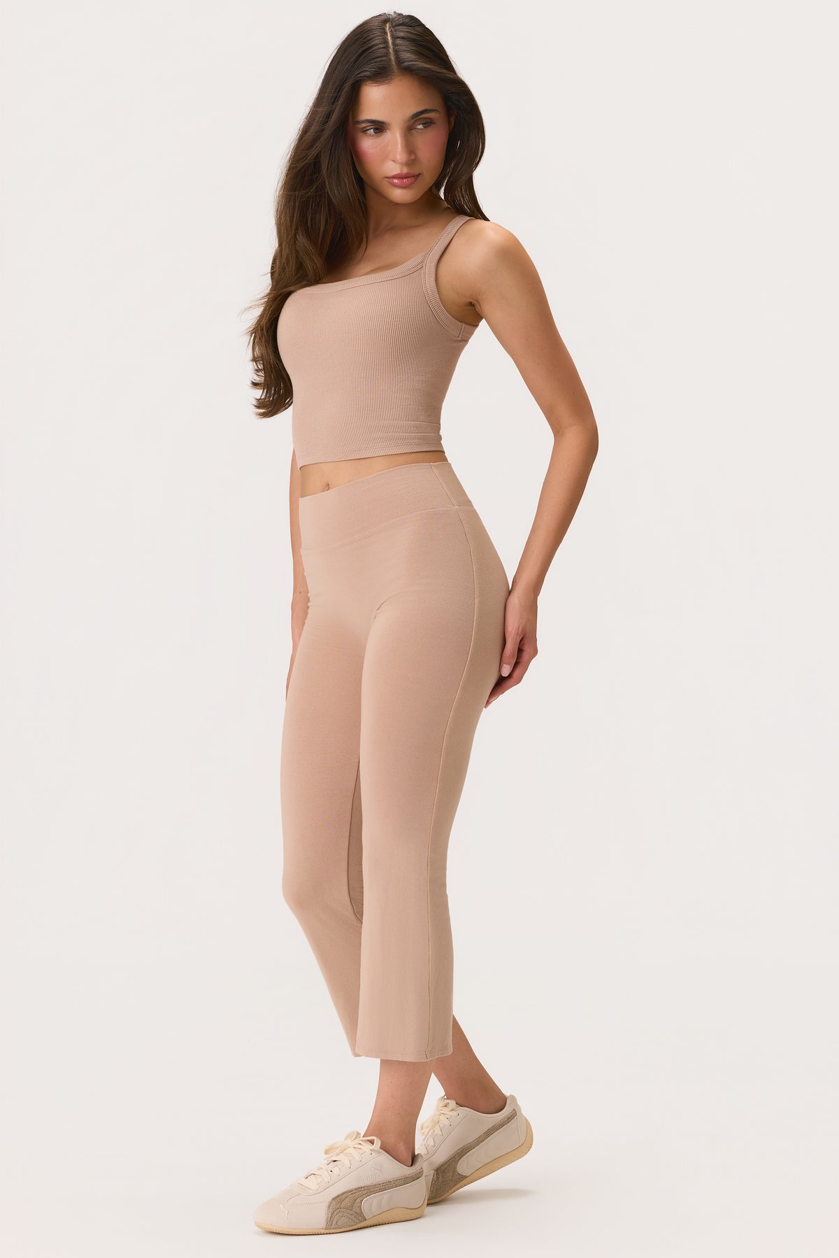 ButterCloud™ Flared Capri Leggings in Oatmeal - 1