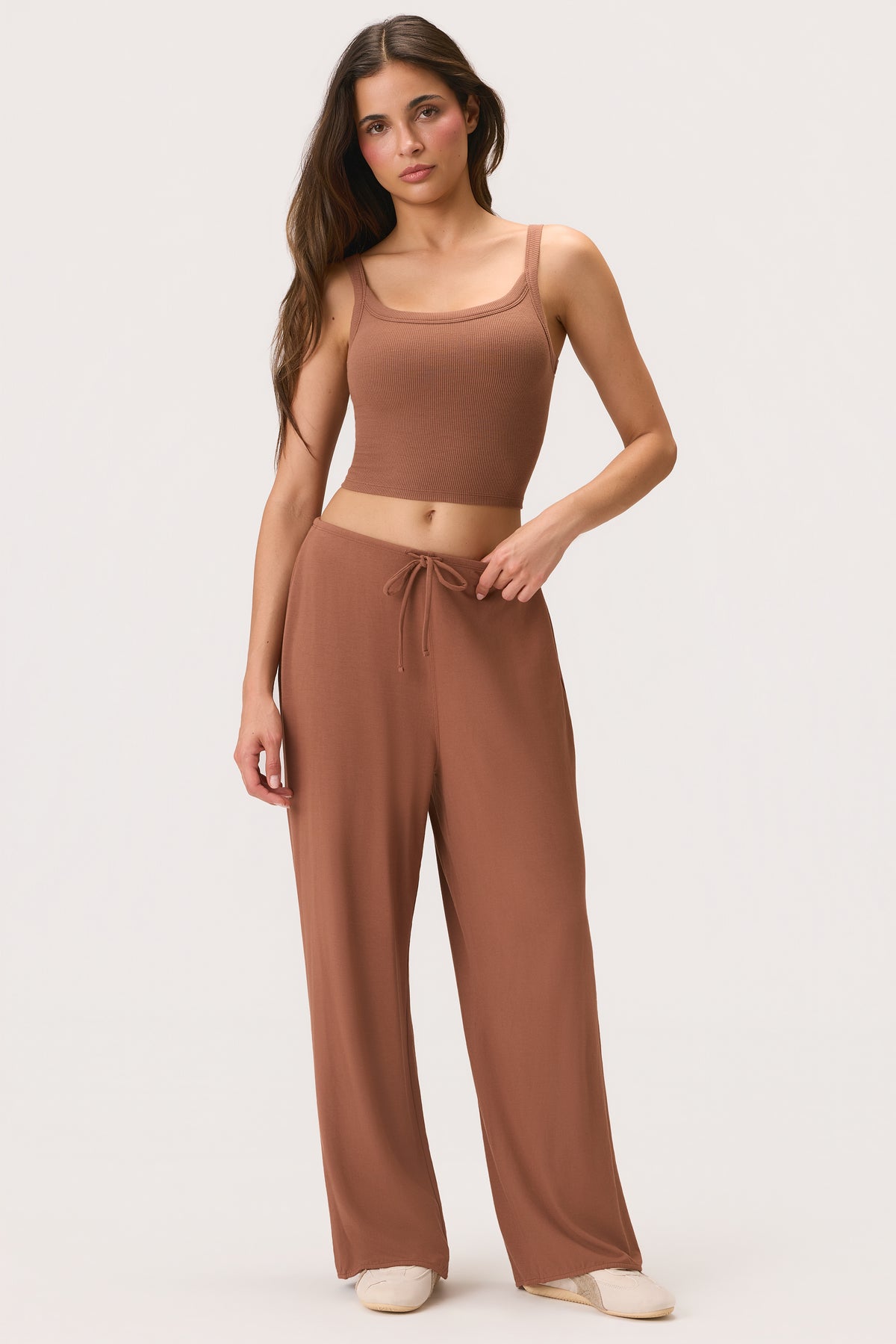 ButterCloud™ Tie-Waist Wide-Leg Trousers in Cocoa - 1