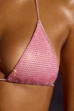 Halter Neck Triangle Bikini Top in Pink