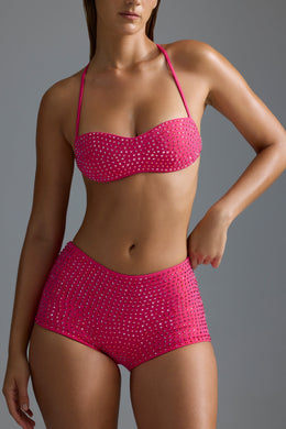 Embellished Micro Bikini Top in Raspberry Sorbet