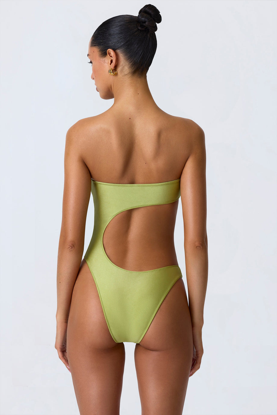 Embellished Cut-Out Bandeau Swimsuit in Pear Green